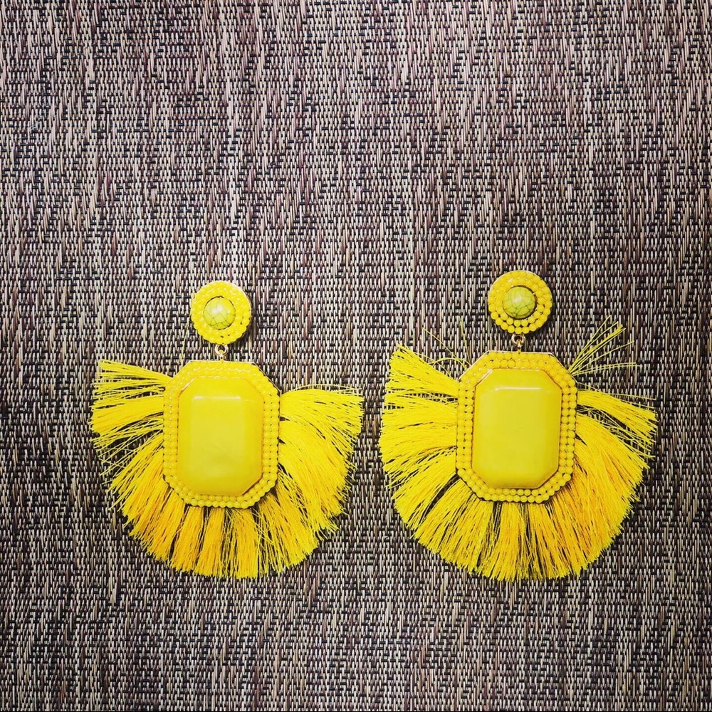 Yellow stone and tassel earrings